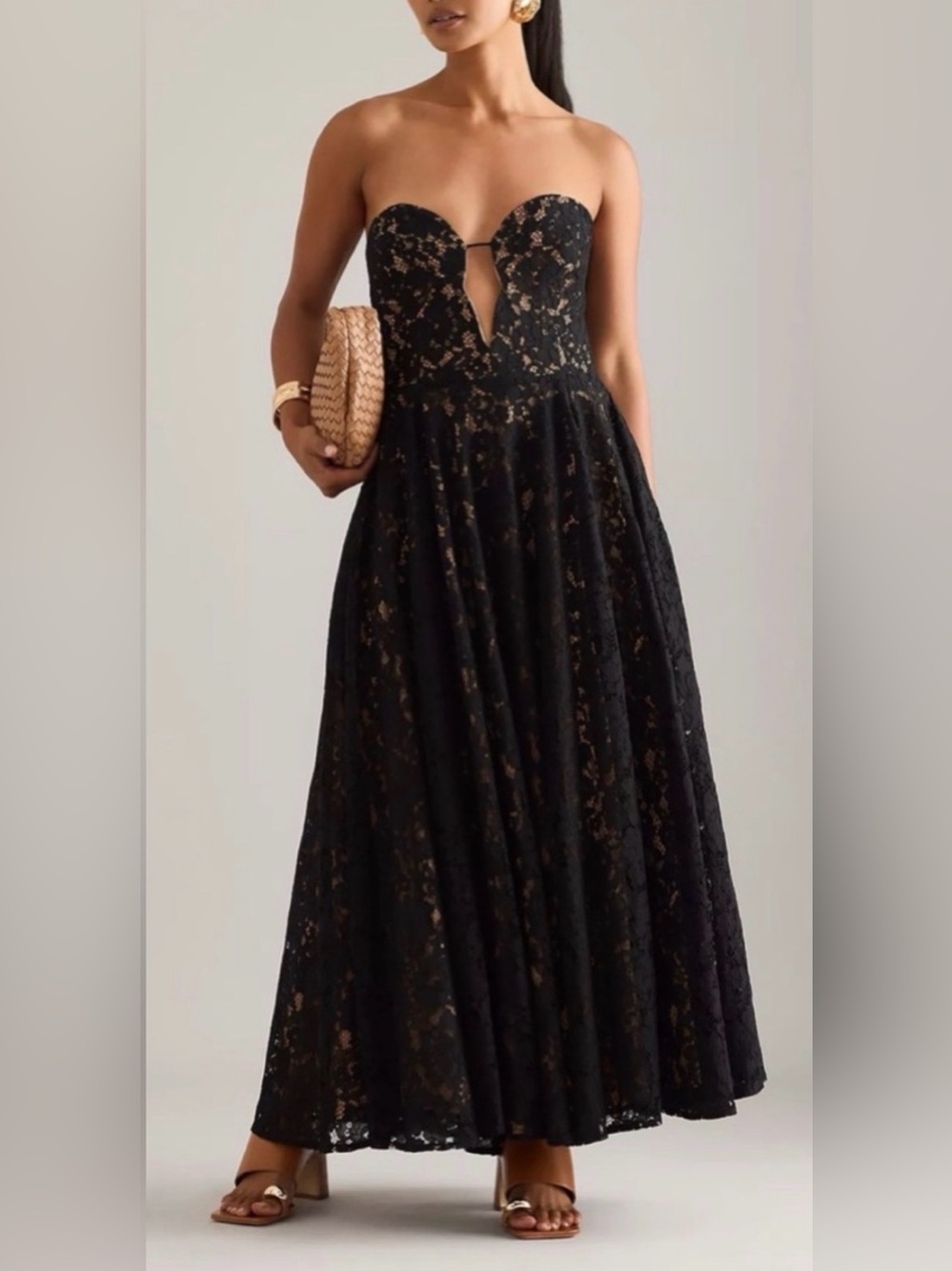 Bardot Opal Volume Lace Midi Dress in black (#B10)